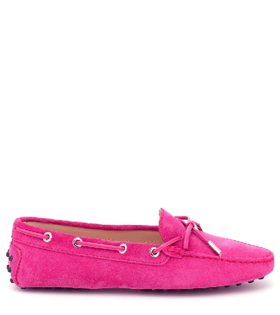 Shop Tod's Gommino Nubuck Moccasins In Pink