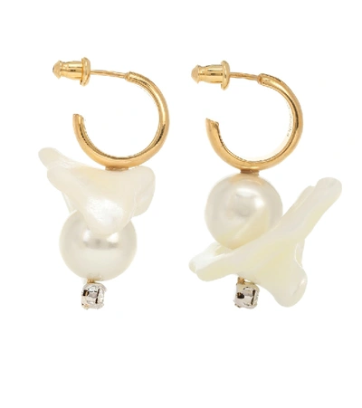 Shop Simone Rocha Mother-of-pearl Hoop Earrings In White