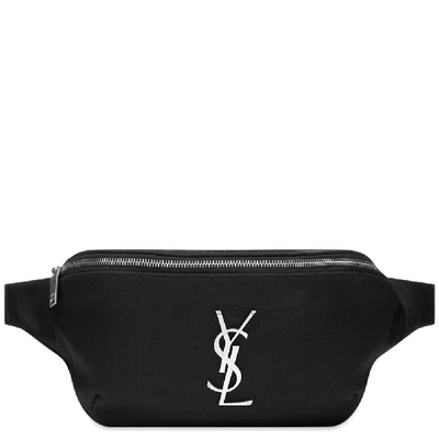 Shop Saint Laurent Metal Logo Canvas Waistbag In Black