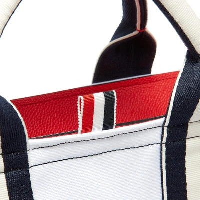 Shop Thom Browne Canvas & Pebble Grain Leather Lined Tote In White