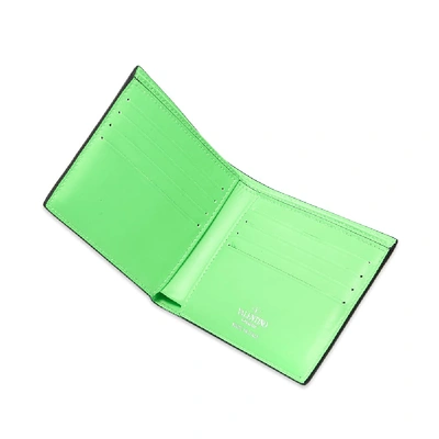 Shop Valentino Fluo Vltn Leather Billfold Wallet In Green