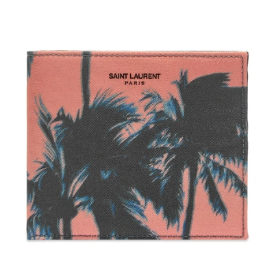 Shop Saint Laurent Palm Tree Print Canvas East West Wallet In Pink