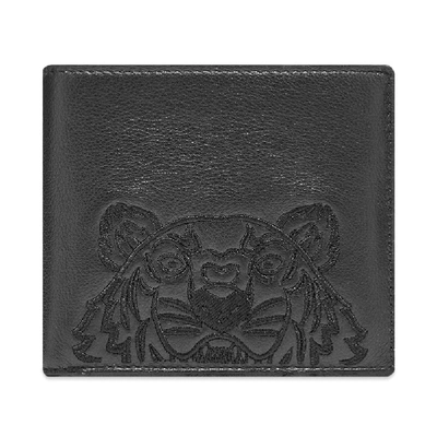 Shop Kenzo Tiger Leather Fold Wallet In Black