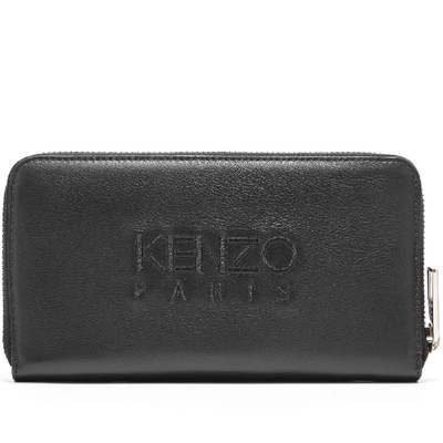 Shop Kenzo Tiger Leather Long Zip Wallet In Black