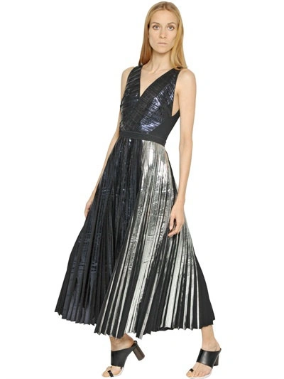 Proenza Schouler Foil Printed Techno Cloqué Dress In Midnight/silver