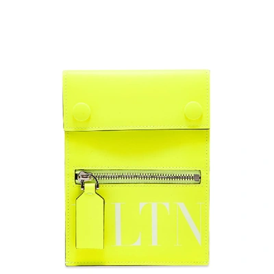 Shop Valentino Fluo Vltn Leather Neck Pouch In Yellow