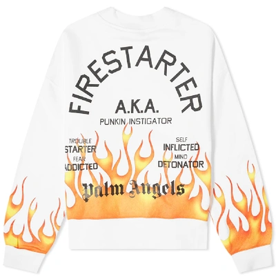 Shop Palm Angels Firestarter Crew Sweat In White