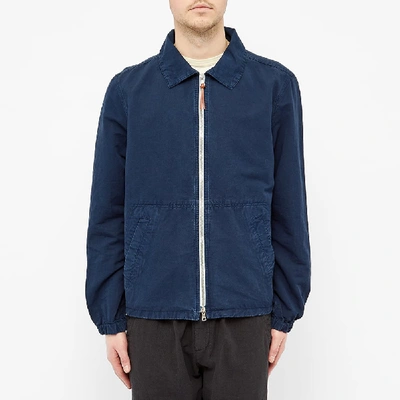 Shop Albam Linen Blend Harrington Jacket In Blue