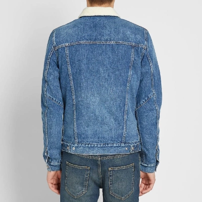 Shop Balmain Shearling Denim Jacket In Blue