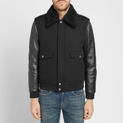 Shop Saint Laurent Teddy Shearling Aviator Jacket In Black