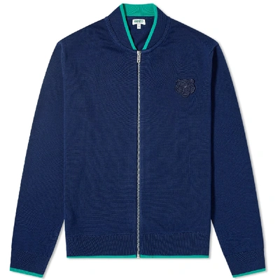 Shop Kenzo Tiger Knit Zip Cardigan In Blue