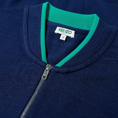 Shop Kenzo Tiger Knit Zip Cardigan In Blue