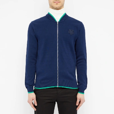 Shop Kenzo Tiger Knit Zip Cardigan In Blue