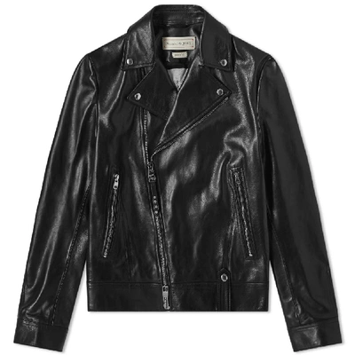 Shop Alexander Mcqueen Leather Biker Jacket In Black