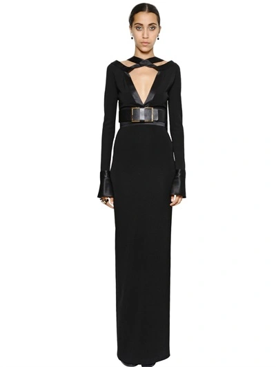 Givenchy Gown In Black Silk-satin And Jersey-crepe With Scarf