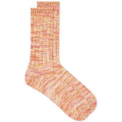 Shop Anonymous Ism 5 Colour Mix Crew Sock In Orange