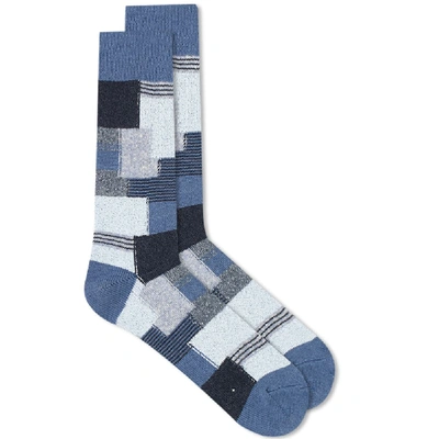 Shop Anonymous Ism Patchwork Crew Sock In Blue