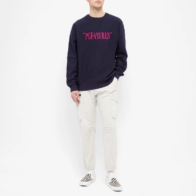 Shop Pleasures Embroidered Logo Crew Sweat In Blue