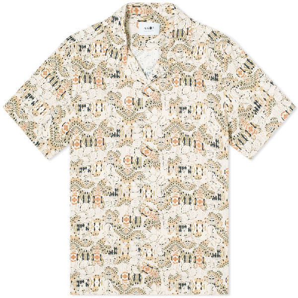 Nn07 Miyagi Printed Cotton Bowling Shirt In Green Modesens
