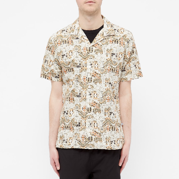 Nn07 Miyagi Printed Cotton Bowling Shirt In Green Modesens