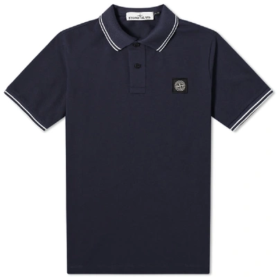 Shop Stone Island Stretch Pique Tipped Polo In Blue