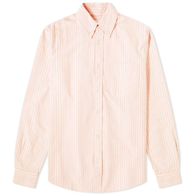 Shop Adsum Uneven Stripe Button Down Shirt In Pink