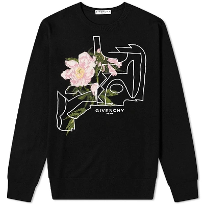 Shop Givenchy Floral Jacquard Crew Knit In Black