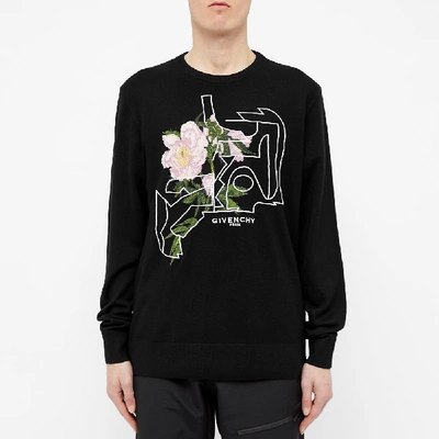 Shop Givenchy Floral Jacquard Crew Knit In Black