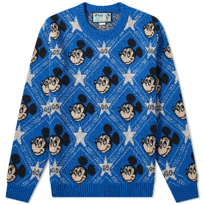 Shop Gucci All Over Mickey Mouse Crew Knit In Blue