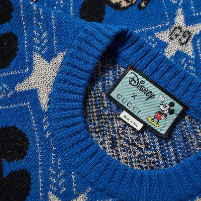 Shop Gucci All Over Mickey Mouse Crew Knit In Blue