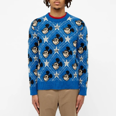 Shop Gucci All Over Mickey Mouse Crew Knit In Blue