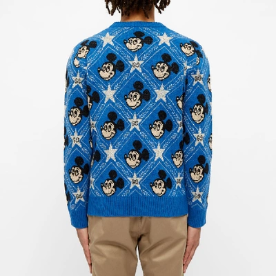 Shop Gucci All Over Mickey Mouse Crew Knit In Blue