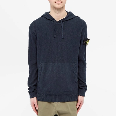 Shop Stone Island Garment Dyed Popover Knit Hoody In Blue