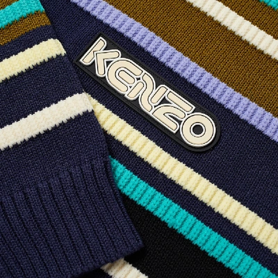 Shop Kenzo Striped Logo Knit Jumper In Blue