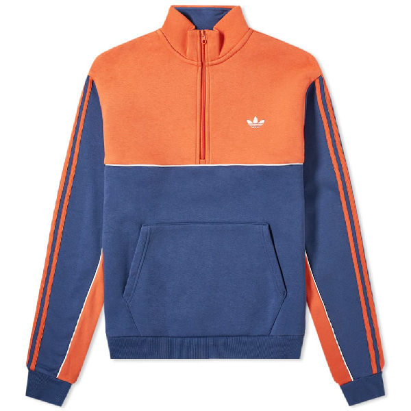 Adidas Originals Colour-block Fleece-back Cotton-blend Jersey Half-zip Sweatshirt In Blue | ModeSens