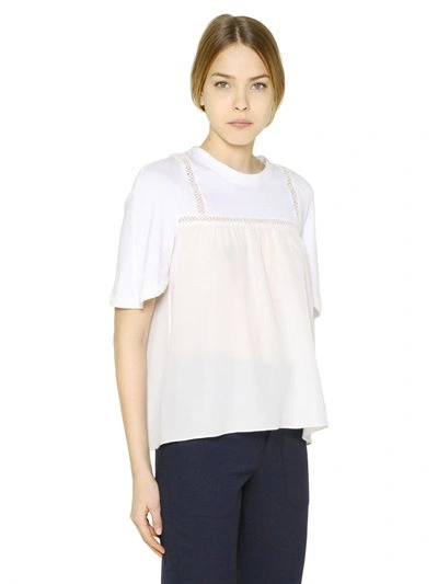 Chloé Cotton Jersey & Silk Crepe T-shirt In White