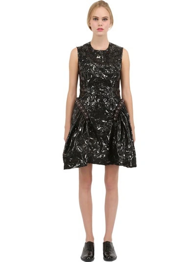 Simone Rocha Patent Floral Print Dress With Structured Skirt In Black