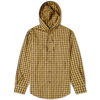 Shop Balenciaga Hooded Check Shirt In Yellow