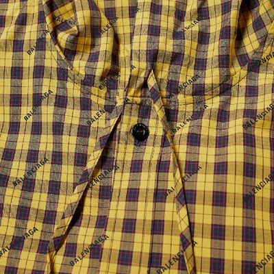 Shop Balenciaga Hooded Check Shirt In Yellow