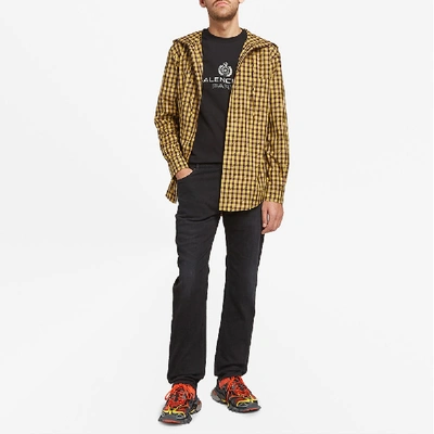 Shop Balenciaga Hooded Check Shirt In Yellow