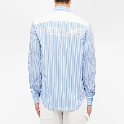 Shop Helmut Lang Striped Back Logo Zip Shirt In Blue