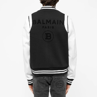 Shop Balmain Neoprene Varsity Jacket In Black
