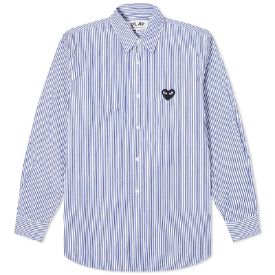 Shop Comme Des Garçons Play Comme Des Garcons Play Black Heart Stripe Shirt In Blue