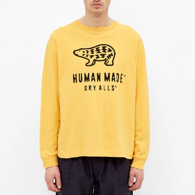 Shop Human Made Long Sleeve Polar Bear Logo Tee In Yellow