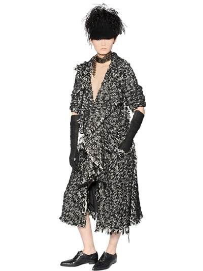 Lanvin Wool & Cotton Blend Tweed Coat In Black/white