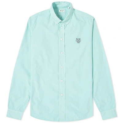 Shop Kenzo Button Down Tiger Poplin Shirt In Blue