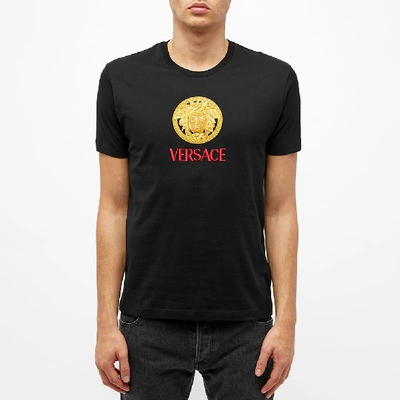 Shop Versace Embroidered Medusa Tee In Black