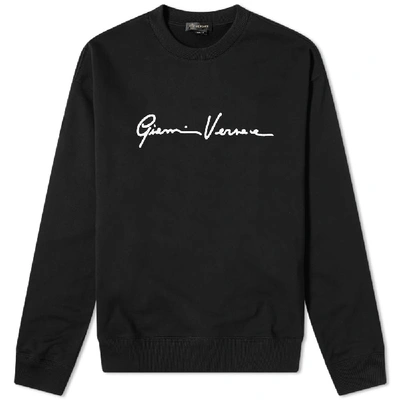 Shop Versace Gianni Signature Flocked Crew Sweat In Black