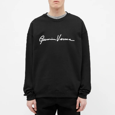Shop Versace Gianni Signature Flocked Crew Sweat In Black