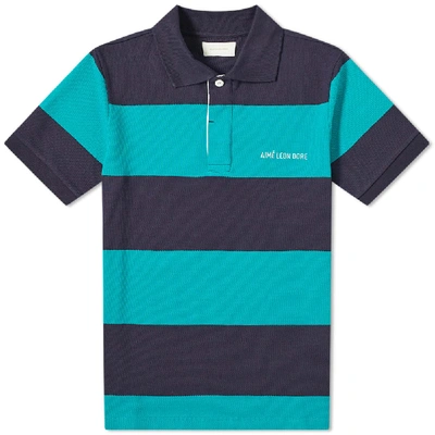 Shop Aimé Leon Dore Striped Pique Polo In Blue